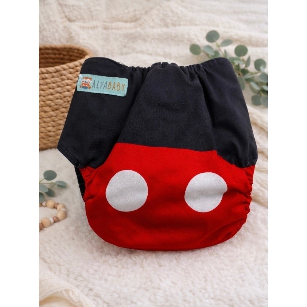 AlvaBaby Cloth Diaper OS Red‎ Black Novelty Adjustable Snaps